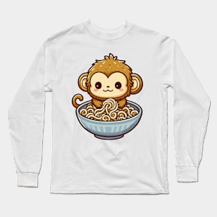 Cute chimp in Ramen Long Sleeve T-Shirt